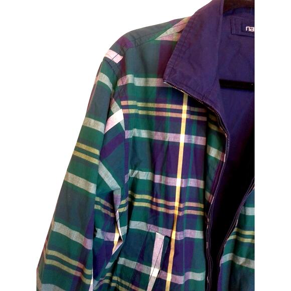 Vintage Nautica Reversible Bomber Blue Plaid Windbreaker Size Medium - Picture 4 of 12